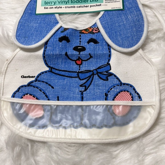 Vintage Gerber toddler Tie-On Bib Crumb Catcher Pocket Polyster/Vinyl Blue Dog - Picture 5 of 8